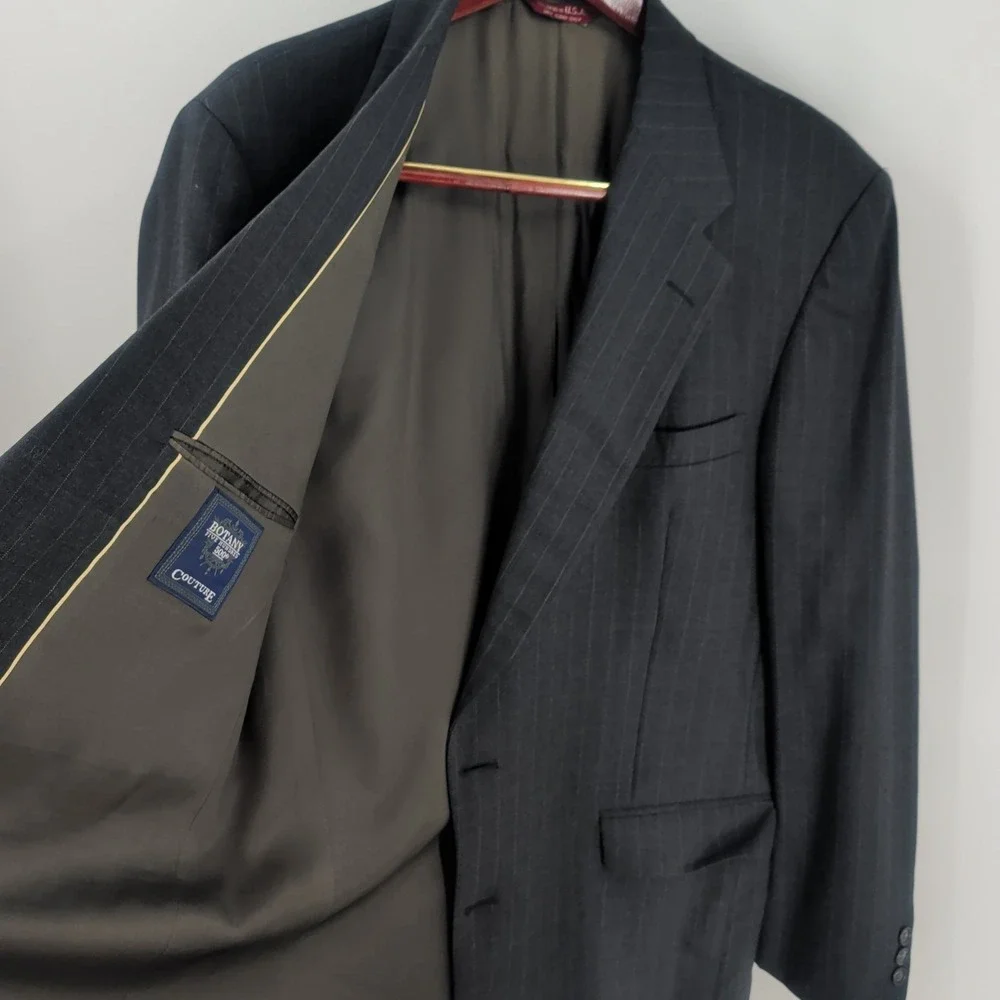 Botany Five Hundred Couture Two Button Pinstripe Sport‎ Coat Blazer Gray Sz 40R